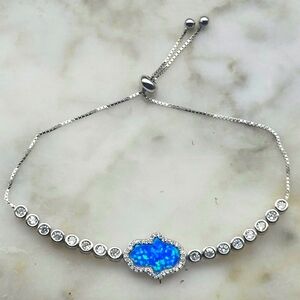 Platinum Plated Sterling Silver Opal Hamsa Bracelet